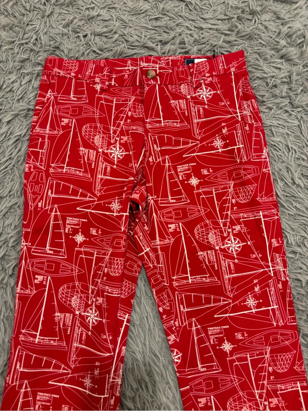 Vineyard Vines Men Red White Nautical Boat Print Breaker Pants 30X32 Preppy Golf